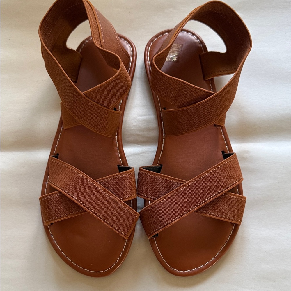 Women's Brown Strappy Elastic Slide Sandals
